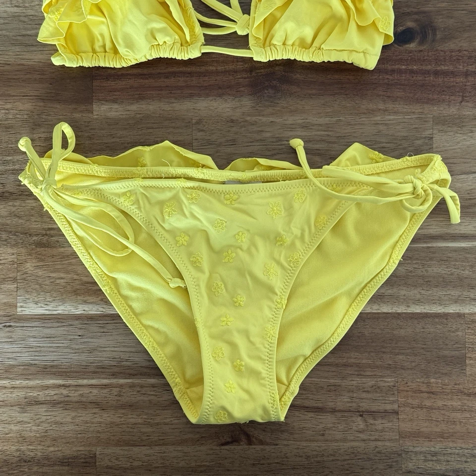 Conjunto de Bikini Abercrombie & Fitch Crochet Traje de Baño Amarillo Talla M Preppy Verano Foto 3 de 4