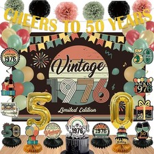 47Pcs 50th Birthday Decorations for Men Women, PRE-STRUNG Vintage 1976 Banner...