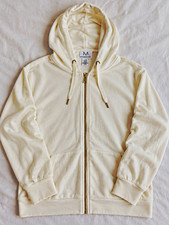 Women's Ivory Full Zip Fleece Hoodie Hooded Pockets Long Sleeve L Soft