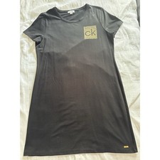 Calvin Klein Little Black Dress Embellished Logo Gold Short Sleeve Women's XL