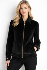 ST. JOHN Sport Marie Gray Black Velour Jacket Gold Star Zip Charm Vintage P XS/S