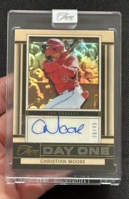 Christian Moore /49 Encased Auto Day One 2025 Panini Three And Two Baseball