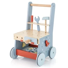2-in-1 Wooden Baby Push Walker w/ Multi-Activity Center & Bottom Storage Toys