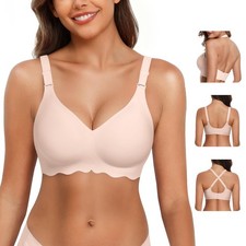 Womens Wireless Jelly Bras No Underwire Support Push Up Removable Straps U/C...