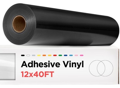 Black Permanent Vinyl - 12'' x 40 FT Adhesive Vinyl Roll, Signs, Scrapbooking,...