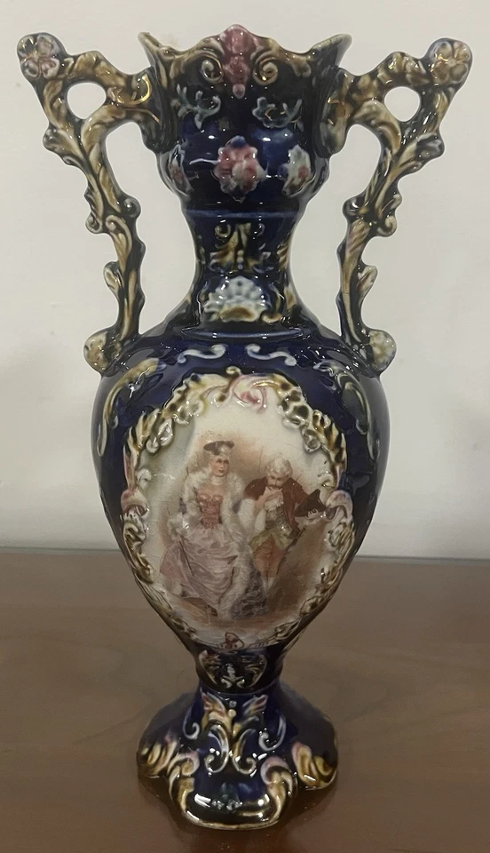 Antike 20er Jahre Post-Majolika Wiener Alhambrischer Stil Porzellan Amphore - 11,5"