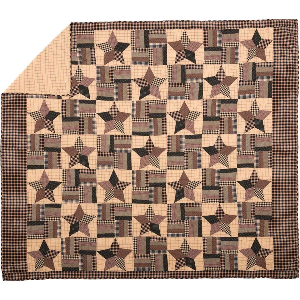 Bingham Star King Block Patchwork Quilt 100% Cotton Black Khaki Tan Red VHC - Image 4 of 4