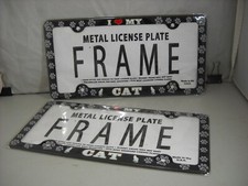 I My Cat License Plate Frame Black With Gray Paws Universal Fit New Set Of 2