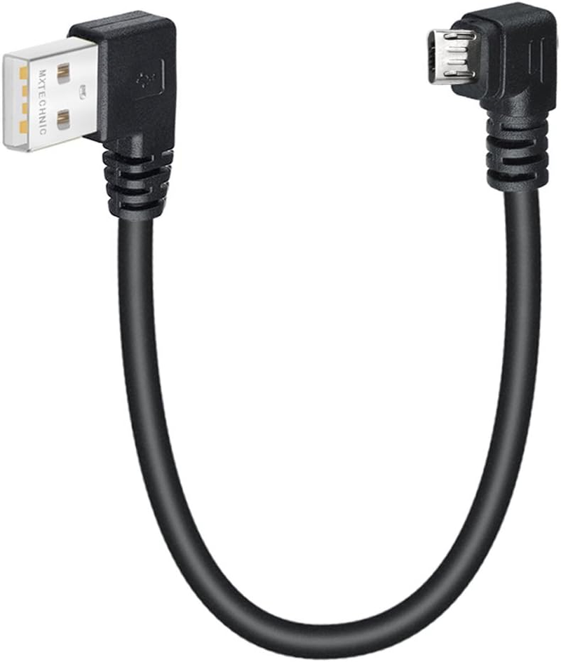 90 Degree USB 2.0 A to Micro B Cable 10in 25cm High-Speed Sync & Charging