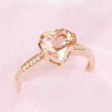 Natural Heart Cut Morganite Gemstone Engagement Wedding Ring 10k Rose Gold