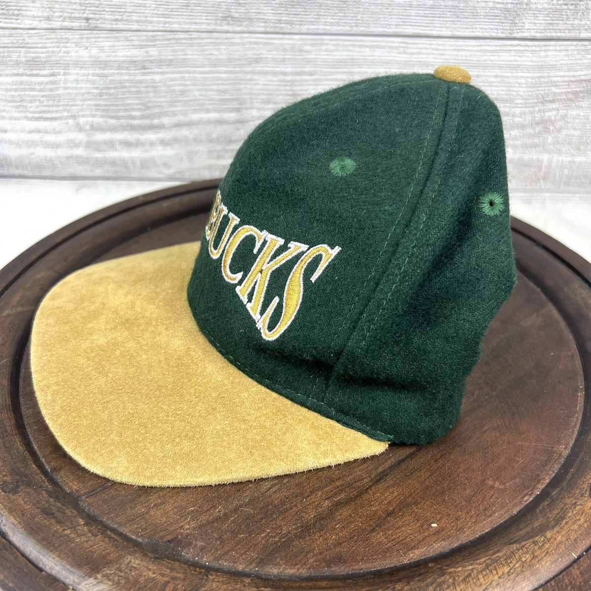Vintage Starbucks spell out suede and wool Forest Green tan hat Star pacific Vintage Starbucks 90 main image 4
