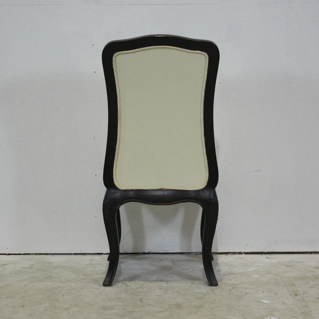 Set of 4 high back French Provincial oak chairs antiqued black off white fabric - Image 4 of 4