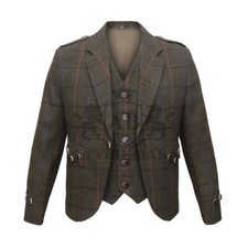 Brown Checked Argyle Kilt Jacket Scottish 100 Blazer Wool Traditional Jacket