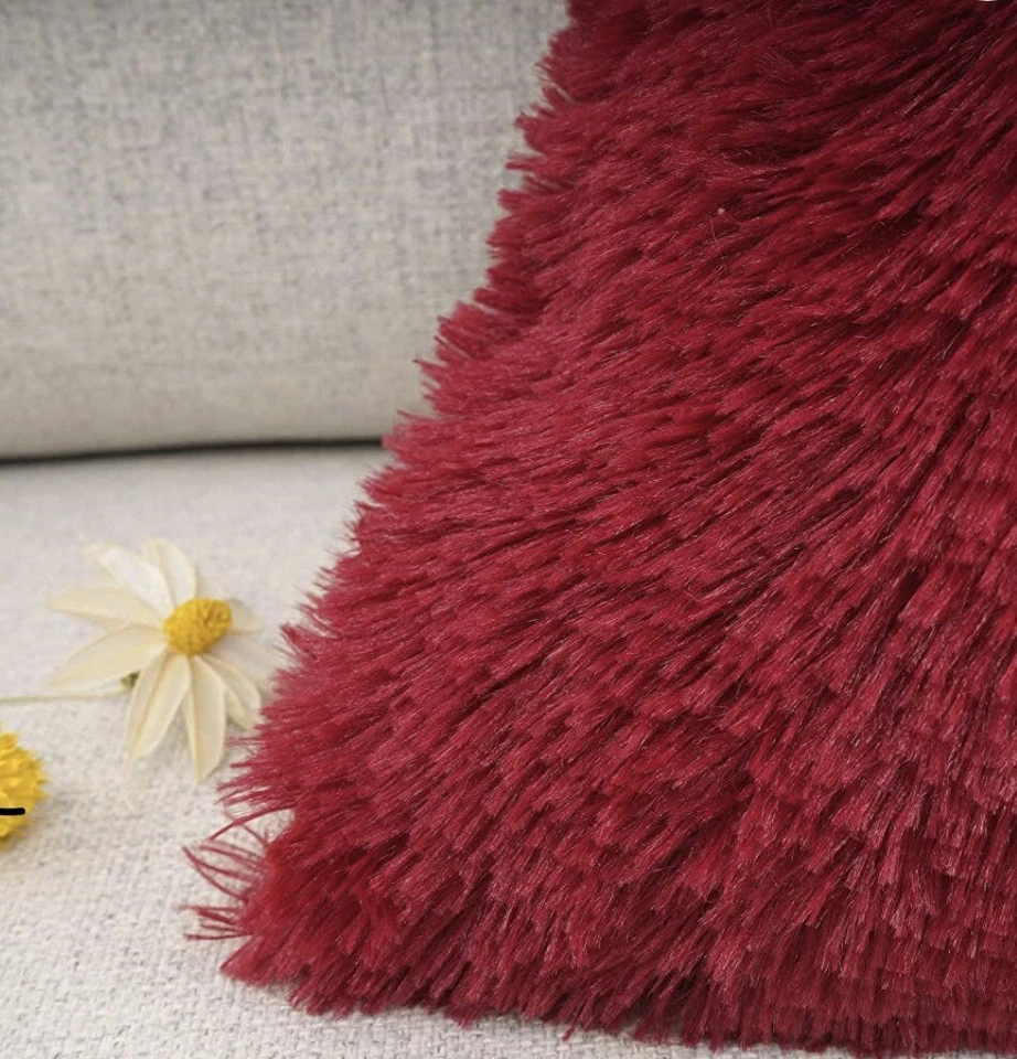 Pack of 2 Faux Fur Throw Pillowcase 18 in x 18 in Wine Red - A0159 - Image 3 of 3