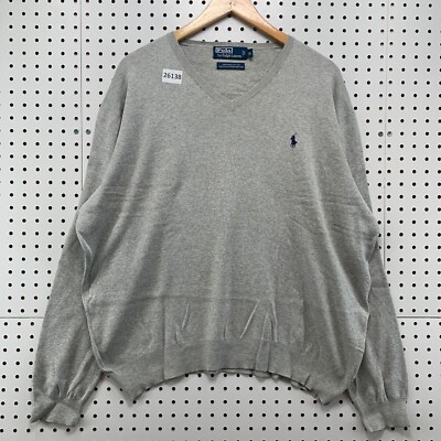 Polo Ralph Lauren Sweater Gray Light Weight V Neck Mens XL Pullover 28x25.5