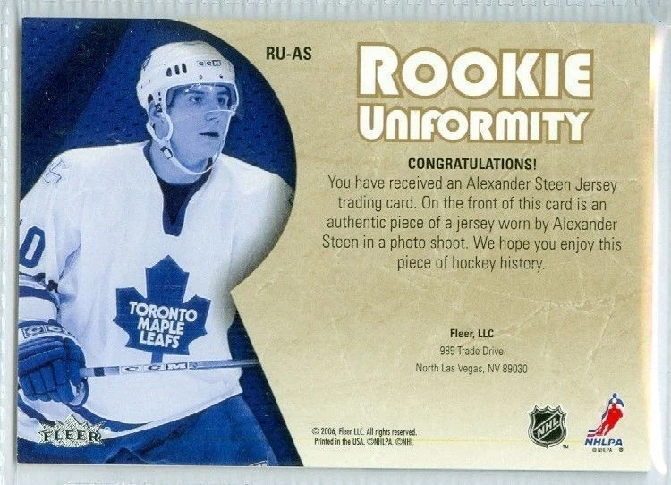 Alexander Steen 2005-06 Fleer Ultra '05 Rookie Uniformity NM+ Game Jersey #RU-AS - Image 2 of 2