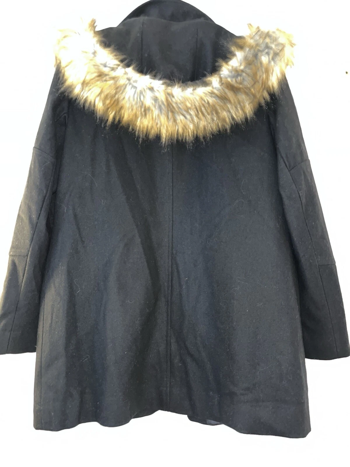 Cappotto donna Michael Kors misto lana medio nero pelliccia sintetica cappuccio tasca a scatto zip
