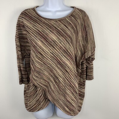 Absolutely Famous Top sz L Maroon Beige Dolman Sleeve Art Teacher Boho IZ69