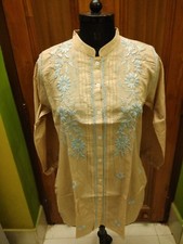 SHIRT 100 MALMAL COTTON L 42" TOP ETHNIC CHIKAN EMBROIDERY KURTA HANDMADE KURTI
