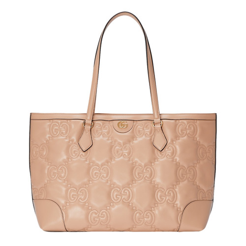 GUCCI GG Matelasse Medium Rose Beige Chevron Leather Tote Bag New&Authentic
