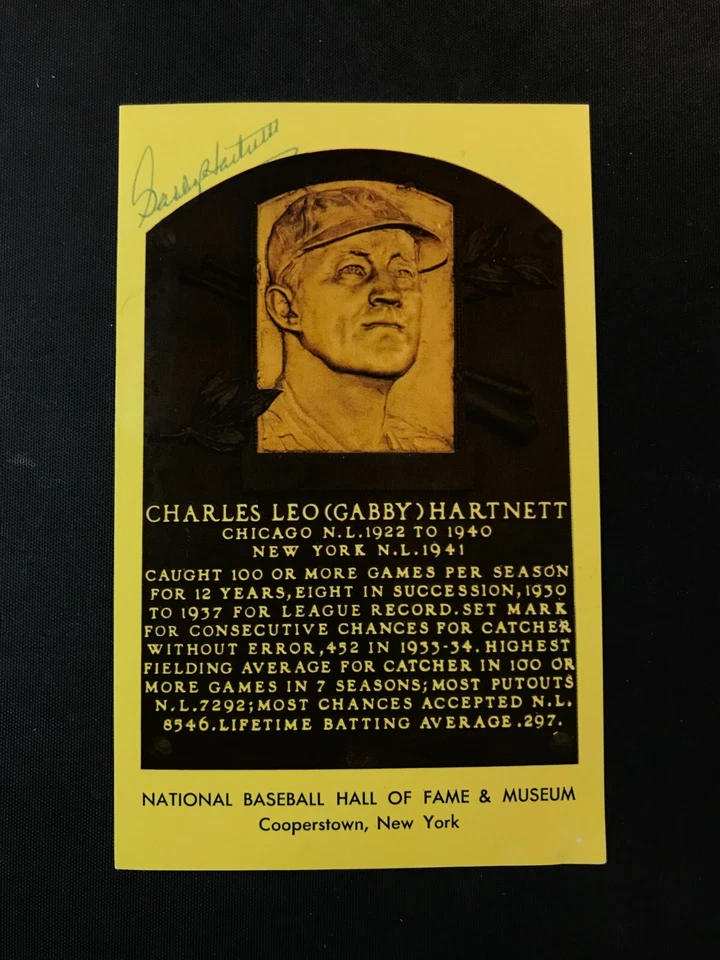 Gabby Hartnett SIGNED on front Hall of Fame Plaque Postcard JSA (Cubs d. 1972) - Image 2 of 3