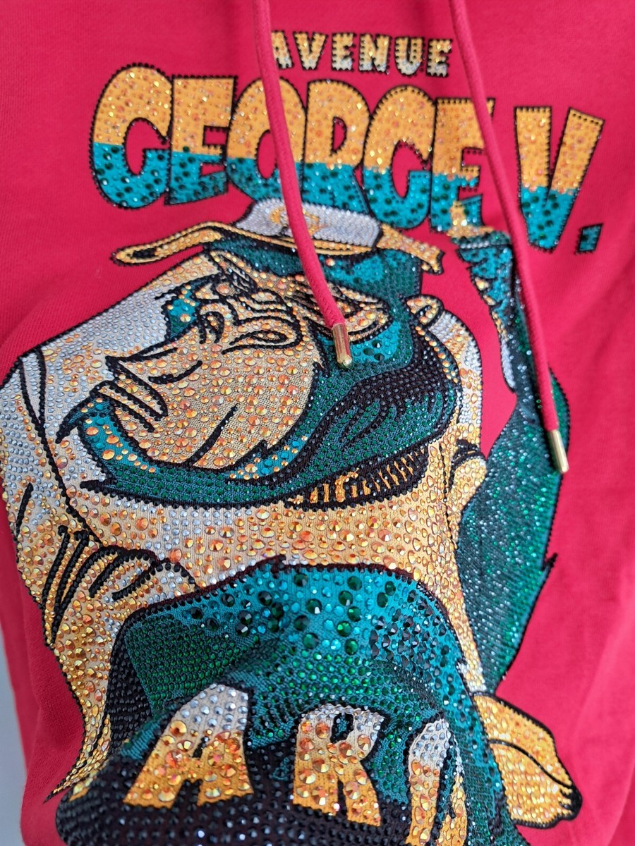 Pull à Capuche Avenue George V Rouge Avec Gorille Et Strass - Taille XL, Neuf Avec étiquettes