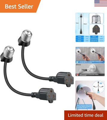 Flexible Light Socket Converter - Convert E26/E27 Bulb Socket to 3 Prong Outlet