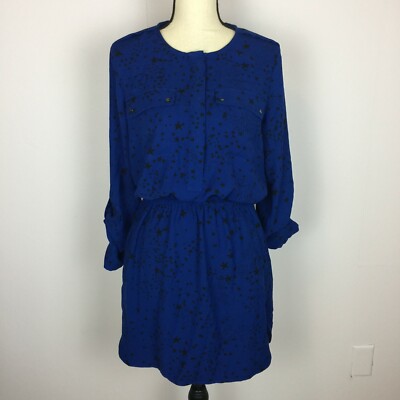 Banana Republic Blouson Mini Dress 6 Womans Blue Star Print Long Roll Tab  Sleeve | eBay