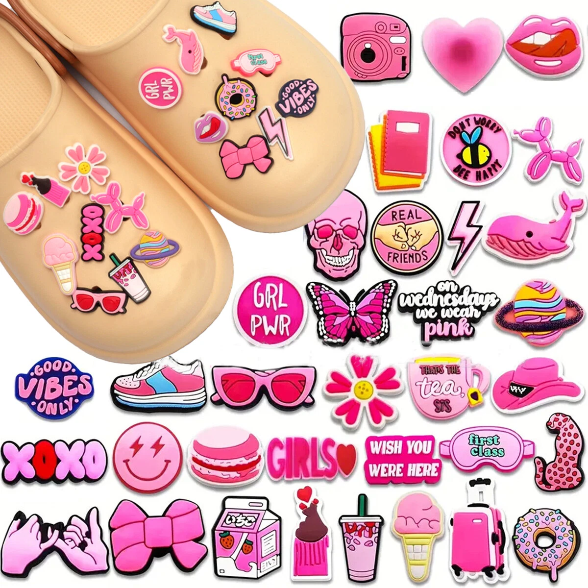 35PCS for Croc Charms Pink Shoe Charms Cute Kawaii Decoration Set Clog