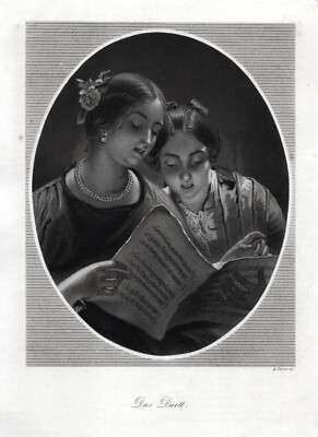 Das Duett. Originaler Stahlstich; von Simon um 1850