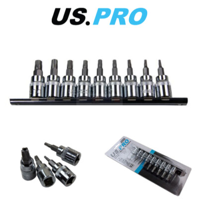 US PRO Tools 9-teilig 3/8 Zoll DR Torx Plus Sicherheits-Bit Steckschlüsseleinsätze auf Schiene TPS10 - TPS50 