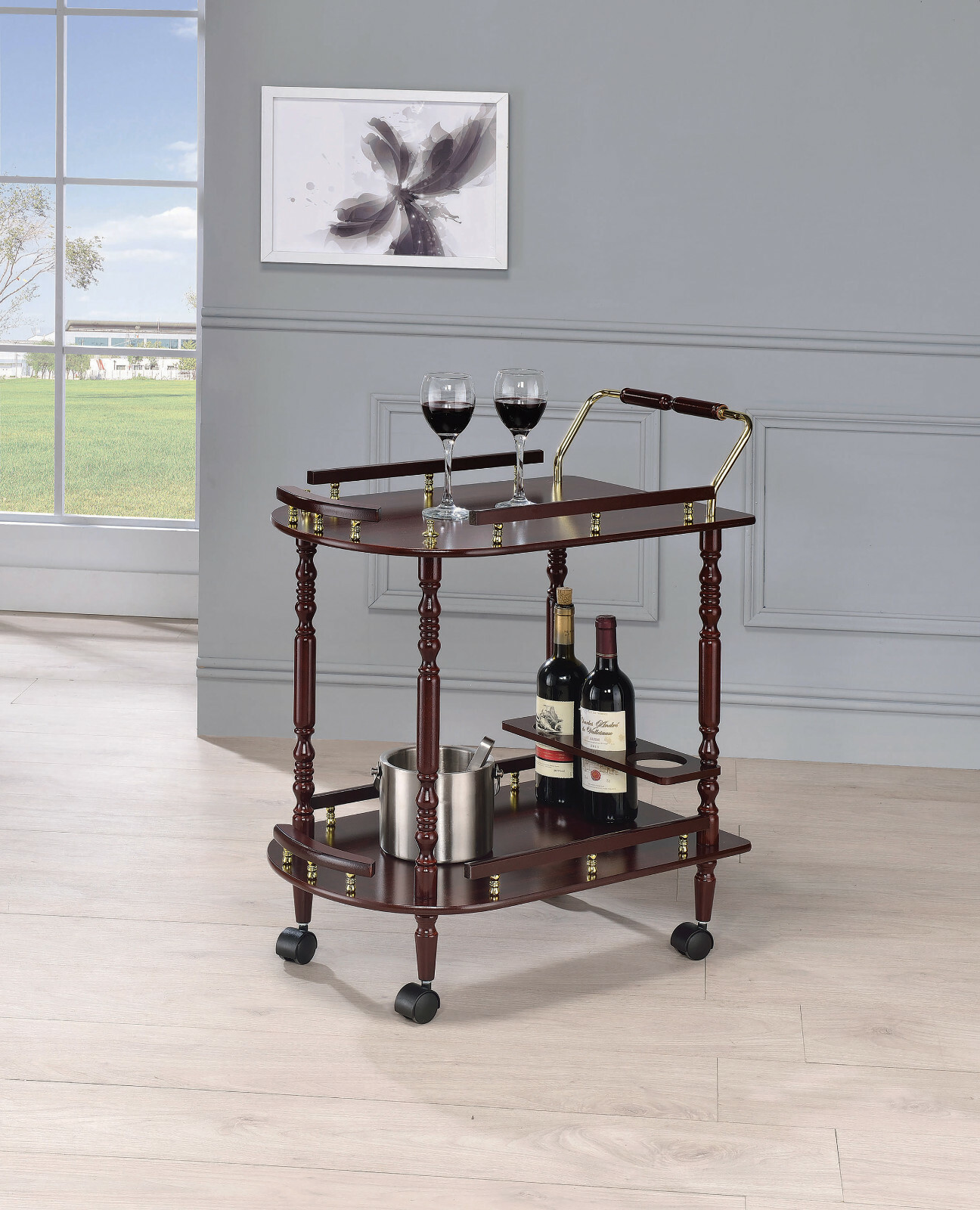 cosco serving cart folding gray on Coaster 3512 Serving Cart With Brass Accents In Cherry Finish For Sale Online Ebay