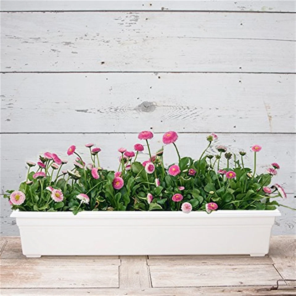 Novedad jardinera de plástico duradero para campo con caja de flores, blanca, 36 pulgadas Foto 4 de 4