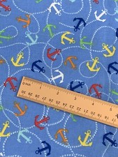 Half a yard Nautical Colorful Rainbow Anchor Anchors Blue Cotton Fabric 1/2 yd