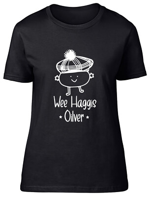 Personalised Wee Haggis Fitted Womens Ladies T Shirt