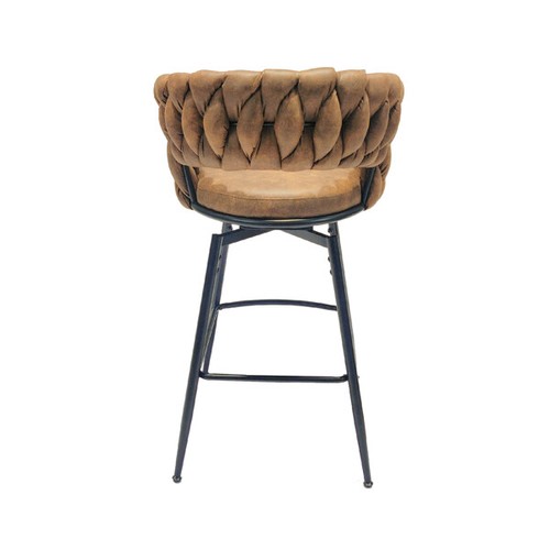 28"Technical Leather Woven Bar Stool Set of 2,Black legs Barstools No Adjustable - Picture 6 of 8
