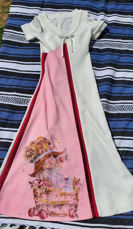 Maxi Vestido Hecho a Mano Único Años 70, Bloque de Color, Pintado a Mano, Mod, Discoteca, Arte Foto 4 de 4