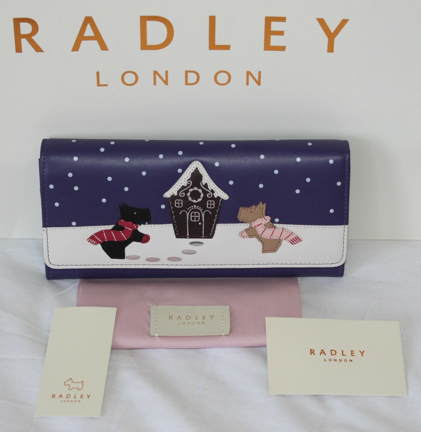 Purple Radley London ""Home for the Holiday"" Large Flapover Matinee Purse, BNWT