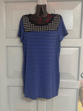 Michael Kors Stripped Gromit Short Sleeve Shirt Dress Sz L Blue Black