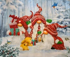 Christmas Gnomes Digitally Printed Fabric Panel 36"L X 45"W By David Textiles 
