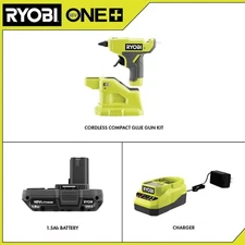 RYOBI 18V ONE+ Compact Glue Gun Kit Cordless Hot Glue Gun with Battery & Charger