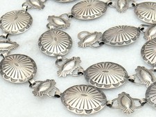 Old Pawn Navajo Petite 30-40  s Stamped Concho Belt Sterling Silver 29"