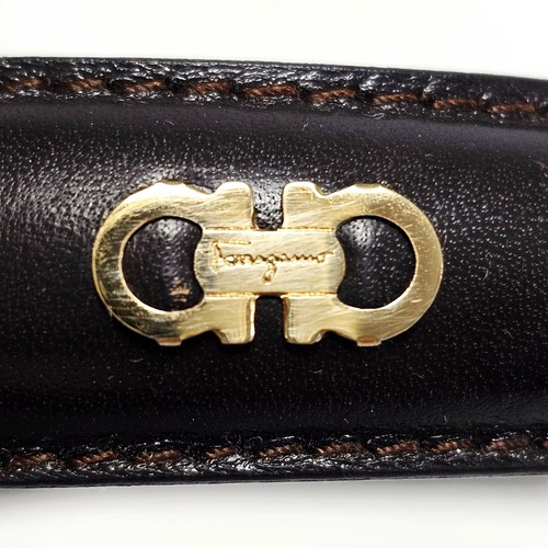 Salvatore Ferragamo Damen dunkel braun Leder Gancini Emblem goldfarben Stirnband - Bild 10 von 15