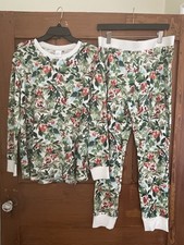 Women  s NWT Stars Above Green Red Blue White Floral Thermal Pajamas Top Pants XL