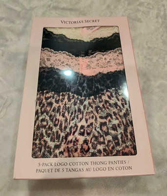 Victoria's Secret 5-Pack Logo Cotton/Modal Thong Panties XL Multicolor Leopard