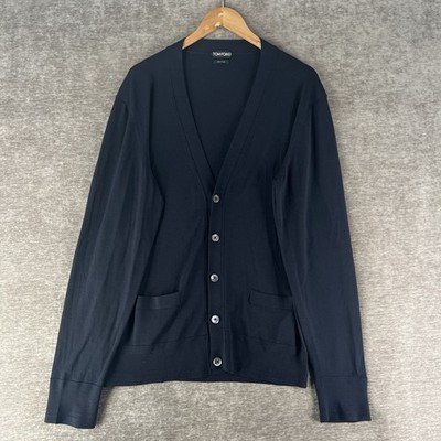 Tom Ford 100% Wool Button Cardigan Black Men s IT 56 / US 46 2XL Pockets Italy