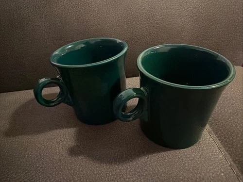 Set of Two Dark Green Fiesta Ware Coffee Mugs Homer Laughlin
