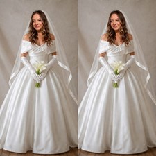 Elegant Wedding Dresses Off The Shoulder Satin A Line Sweep Train Bridal Gowns