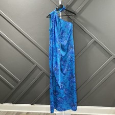 NWT Vince Camuto Women 8 Blue Floral Asymmetric Neck Draped Maxi Dress Flaw