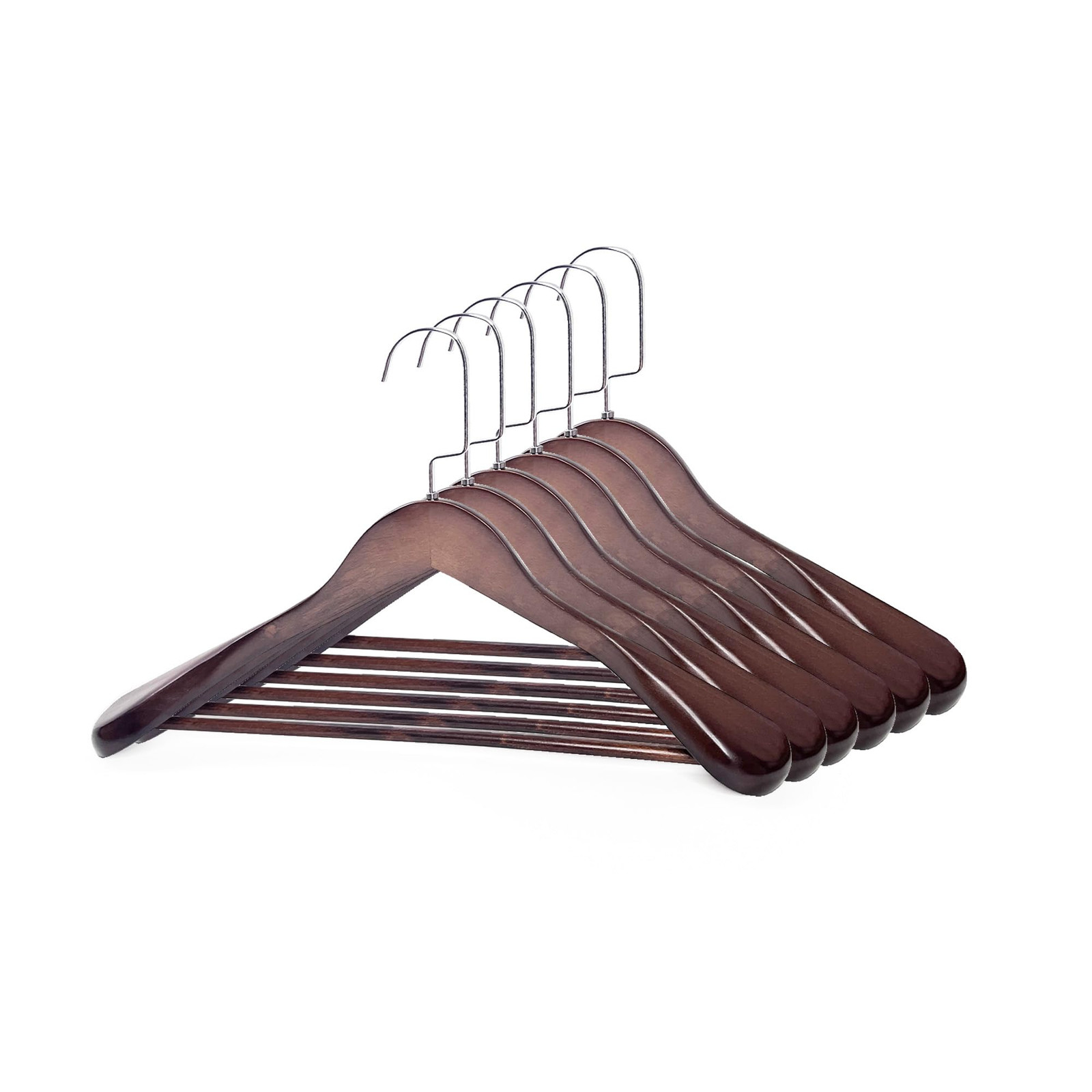 6 Pack Heavy Duty Non-Slip Wooden Hangers for Coats & Suits